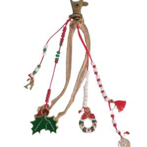 Γούρι μπρελόκ 24 με χάντρες, γκι, χριστουγεννιάτικο στεφάνι - μέταλλο, αξεσουάρ, δέντρο, οικονομικα γουρια, μπρελοκ κλειδιών