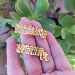 Folder earrings - επιχρυσωμένα, ασήμι 925, καρφωτά, καρφάκι - 2