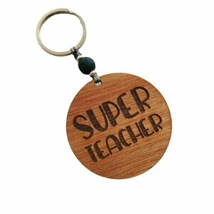 Ξύλινο μπρελόκ στρογγυλό "Super teacher" για τον καλύτερο δάσκαλο - ξύλο, χάραξη, δώρα για δασκάλες, ανδρικά μπρελόκ