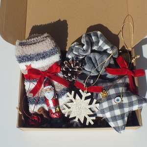 Χριστουγεννιάτικο σετ δώρου με γούρι αστεράκι 12 εκατοστά καρό - ύφασμα, σπίτι, χριστουγεννιάτικα δώρα, σετ δώρου - 2