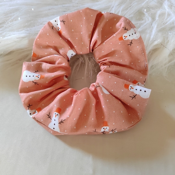 Χριστουγεννιάτικη scrunchie στέκα μαλλιών με χιονάνθρωπους ροζ 1τμχ 40 εκ - ύφασμα, αξεσουάρ, χριστουγεννιάτικα δώρα, στέκες - 4
