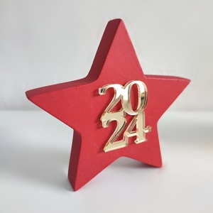 Ξύλινο Διακοσμητικό 10cm Κόκκινο Αστέρι 2024 - αστέρι, νονά, plexi glass, δασκάλα, γούρια - 3