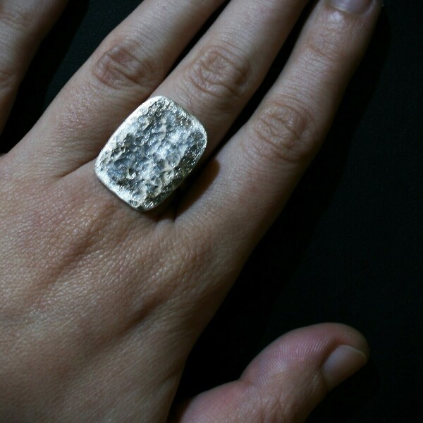 Ασημένιο σφυρήλατο δαχτυλίδι - ασήμι 925, γεωμετρικά σχέδια, αυξομειούμενα - 4