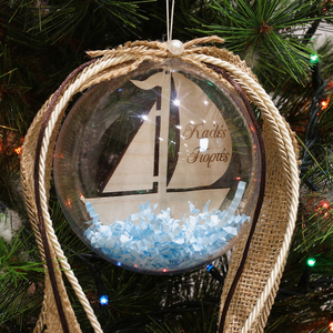 Χριστουγεννιάτικη μπάλα με ξύλινο καραβάκι 10x10 εκ. - ξύλο, καραβάκι, στολίδια, δέντρο, μπάλες - 2
