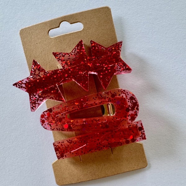 Κλιπ μαλλιών red glitter - πλαστικό, εποξική ρητίνη, hair clips - 2