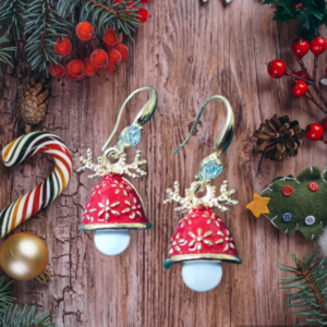 Σκουλαρίκια χριστουγεννιάτικα - χαλκός, επάργυρα, μικρά, γάντζος, φθηνά