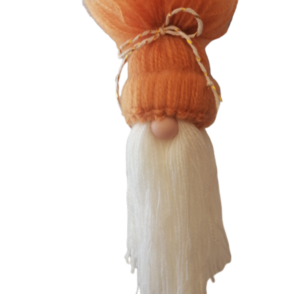 Orange Gnome Ornament knitted 22×3×7cm - vintage, νήμα, διακοσμητικά, προσωποποιημένα