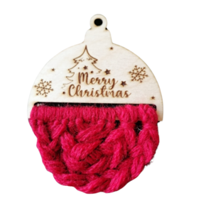 Red Christmas Ornament knitted wooden 12×2×9cm - ξύλο, νήμα, διακοσμητικά, προσωποποιημένα, μπάλες
