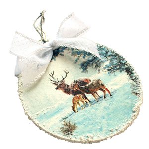 Χριστουγεννιάτικο στολίδι διπλής όψης από ξύλο με decoupage και πάστα χιονιού - ξύλο, χαρτί, χριστουγεννιάτικα δώρα, στολίδια - 5