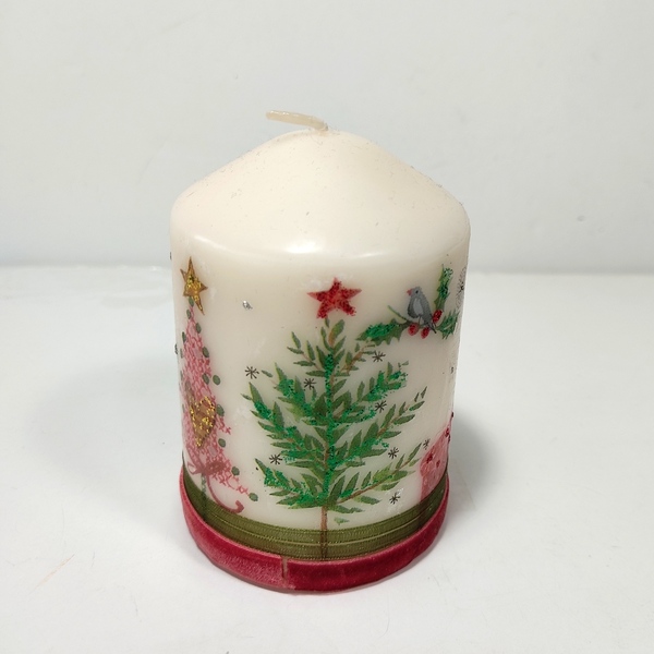 Κερί με Χριστουγεννιάτικη διακόσμηση - βελούδο, κεριά & κηροπήγια, δέντρο - 5
