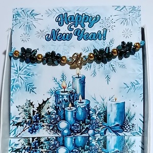 Βραχιόλι γούρι 24 με χάντρες μπλε από αιματίτη - νήμα, χριστουγεννιάτικα δώρα, αυξομειούμενα, γούρια - 2