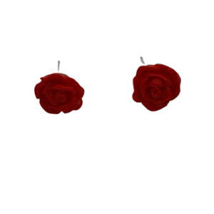 Μικρα σκουλαρικια καρφωτα τριανταφυλλα σε κοκκινο χρωμα απο πολυμερικο πηλο και ατσαλι. - πηλός, λουλούδι, μικρά, ατσάλι, φθηνά
