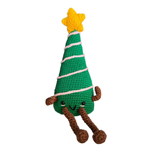 Χριστουγεννιάτικο Δέντρο - Happy | 32εκ. | Πλεκτό βαμβακερό χειροποίητο (με/χωρίς κρεμαστό) - νήμα, διακοσμητικά, χριστουγεννιάτικα δώρα, δέντρο