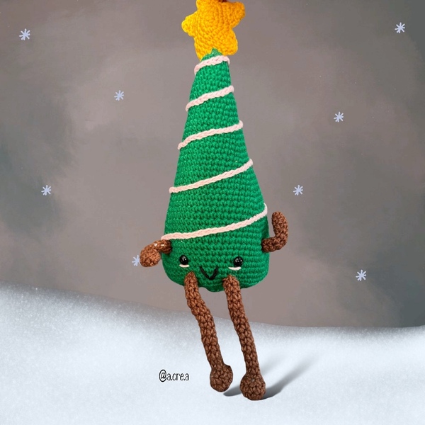 Χριστουγεννιάτικο Δέντρο - Happy | 32εκ. | Πλεκτό βαμβακερό χειροποίητο (με/χωρίς κρεμαστό) - νήμα, διακοσμητικά, χριστουγεννιάτικα δώρα, δέντρο - 3