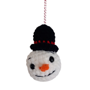 Πλεκτό στολίδι χιονάνθρωπος λευκό 14 εκ. - λούτρινα, χιονάνθρωπος, χριστουγεννιάτικα δώρα, στολίδι δέντρου, στολίδια
