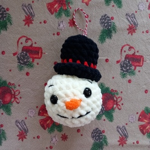 Πλεκτό στολίδι χιονάνθρωπος λευκό 14 εκ. - λούτρινα, χιονάνθρωπος, χριστουγεννιάτικα δώρα, στολίδι δέντρου, στολίδια - 2