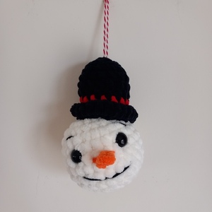 Πλεκτό στολίδι χιονάνθρωπος λευκό 14 εκ. - λούτρινα, χιονάνθρωπος, χριστουγεννιάτικα δώρα, στολίδι δέντρου, στολίδια - 4