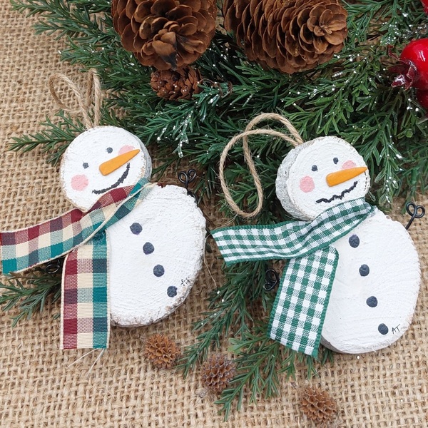 Σετ χιονάνθρωποι από κορμούς (7 Χ 5 εκ.) - ξύλο, πρώτα Χριστούγεννα, στολίδια, δέντρο, μπάλες - 3