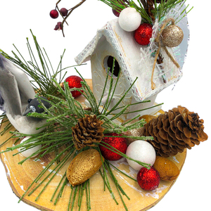 Χριστουγεννιάτικο διακοσμητικό ξύλινο λευκό σπιτάκι με πουλάκι. Διαστάσεις: 14*21 εκ. - ξύλο, σπίτι, διακοσμητικά, χριστουγεννιάτικα δώρα - 5