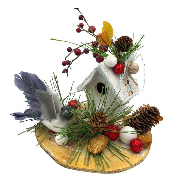 Χριστουγεννιάτικο διακοσμητικό ξύλινο λευκό σπιτάκι με πουλάκι. Διαστάσεις: 14*21 εκ. - ξύλο, σπίτι, διακοσμητικά, χριστουγεννιάτικα δώρα - 2