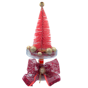 Χριστουγεννιάτικο διακοσμητικό ροζ δεντράκι σε γυάλινη βάση. Διαστάσεις: 32*14 εκ. - πλαστικό, διακοσμητικά, χριστουγεννιάτικα δώρα, δέντρο