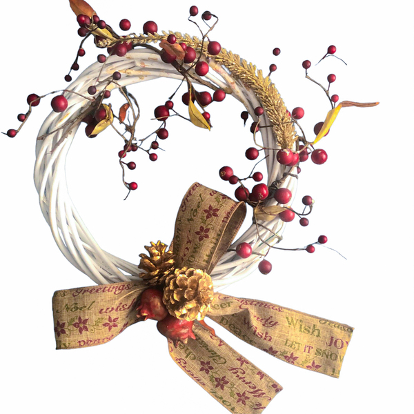 Χριστουγεννιάτικο λευκό στεφάνι. Διάμετρος: 31 εκ. - ξύλο, στεφάνια, διακοσμητικά, χριστουγεννιάτικα δώρα - 3