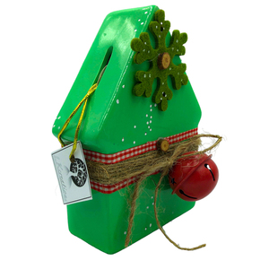 Πράσινος κουμπαράς «σπιτάκι» Διαστάσεις: 15*11 εκ. - δώρο, κουμπαράδες, διακοσμητικά, χριστουγεννιάτικα δώρα - 2