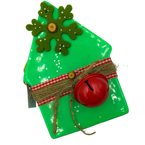 Πράσινος κουμπαράς «σπιτάκι» Διαστάσεις: 15*11 εκ. - δώρο, κουμπαράδες, διακοσμητικά, χριστουγεννιάτικα δώρα - 3