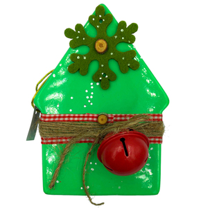 Πράσινος κουμπαράς «σπιτάκι» Διαστάσεις: 15*11 εκ. - δώρο, κουμπαράδες, διακοσμητικά, χριστουγεννιάτικα δώρα