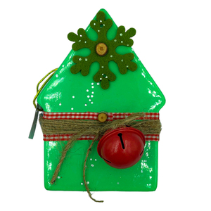 Πράσινος κουμπαράς «σπιτάκι» Διαστάσεις: 15*11 εκ. - δώρο, κουμπαράδες, διακοσμητικά, χριστουγεννιάτικα δώρα - 5