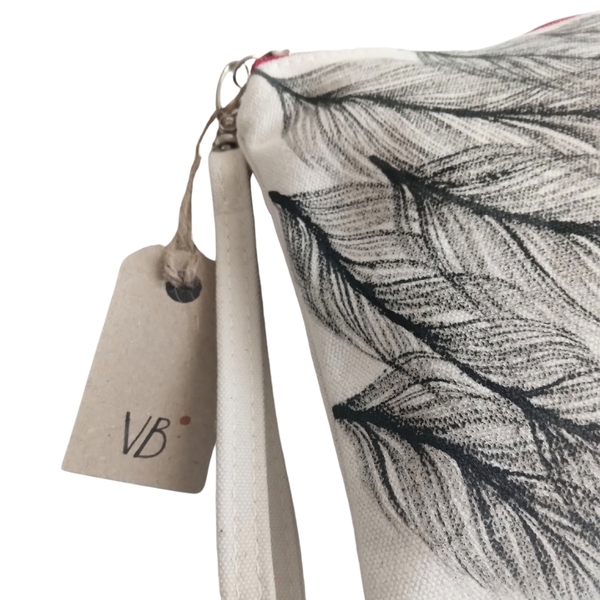 Feathers | Υφασμάτινο νεσεσέρ ζωγραφισμένο στο χέρι - ύφασμα, καλλυντικών, ταξιδίου - 3