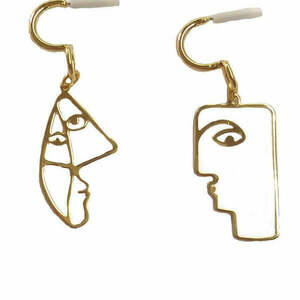 Picasso face earrings - επιχρυσωμένα, μικρά, ατσάλι, γάντζος