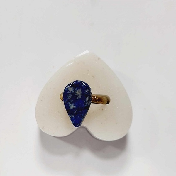 Δαχτυλίδι επιχρυσωμένο με ημιπολύτιμο λίθο Λάπις Λάζουλι - ημιπολύτιμες πέτρες, επιχρυσωμένα, δάκρυ, αυξομειούμενα, φθηνά - 3