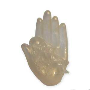 Χειροποίητο φωτιστικό χέρι με μωρό από υγρό γυαλί λευκό - χρυσό 11,5 * 6 εκ. - πορτατίφ, εποξική ρητίνη, δώρο γέννησης, αναμνηστικά δώρα