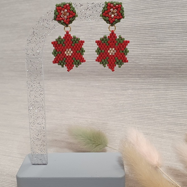 Χριστουγεννιάτικα λουλούδια με miyuki - γυαλί, χάντρες, λουλούδι, χριστουγεννιάτικα δώρα - 2