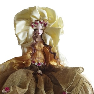 Διακοσμητική χειροποίητη Κούκλα "Τριαντάφυλλο" κίτρινο, από υφάσματα και γύψο καλλιτεχνίας, ύψος 80 εκ. - ύφασμα, κορίτσι, διακοσμητικά, κούκλες - 2