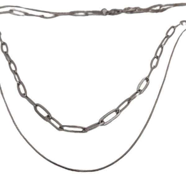 Κολιέ με δύο διαφορετικές αλυσίδες και αλυσίδα επέκτασης - ασήμι, κοντά, ατσάλι, φθηνά - 3