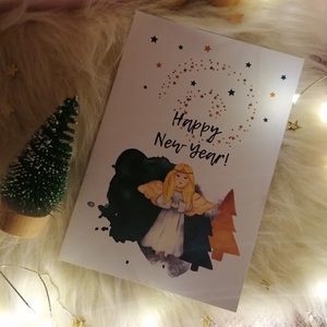 Σετ με Τρεις Κάρτες ♥ Για τους Αγαπημένους σας 11,5x16.5Y εκ. Χριστουγγενιάτικη Κάρτα με Φάκελο The Pink Feather - χαρτί, άγιος βασίλης, αγγελάκι, ευχετήριες κάρτες, δέντρο - 3