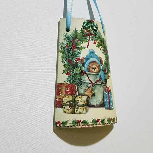 Χριστουγεννιάτικο Στολίδι 14.5x11cm Αρκουδάκι με Δώρα - ξύλο, δώρα για παιδιά, διακοσμητικά, χριστουγεννιάτικα δώρα - 3
