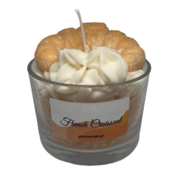 French Croissant Dessert Candle (Soy wax, Μπέζ-Άσπρο, 250ml) - αρωματικά κεριά, 100% φυτικό, soy candle, soy wax