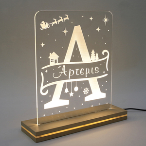 Επιτραπέζιο φωτιστικό ρεύματος “Όνομα σε Χριστουγεννιάτικο τοπίο” 25x27 εκ. - ξύλο, όνομα - μονόγραμμα, plexi glass, διακοσμητικά, προσωποποιημένα - 3