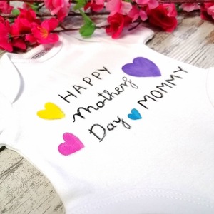 Handpainted βρεφικό φορμάκι 100% βαμβακερό Mother's Day - κορίτσι, αγόρι, παιδικά ρούχα, βρεφικά ρούχα - 2