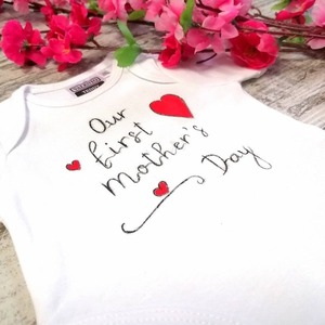 Handpainted βρεφικό φορμάκι 100% βαμβακερό 1st Mother's Day - παιδικά ρούχα, βρεφικά ρούχα