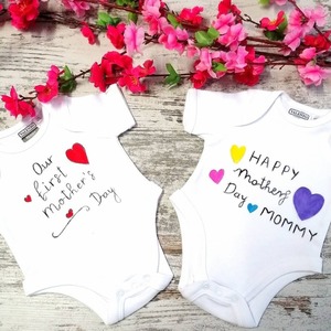 Handpainted βρεφικό φορμάκι 100% βαμβακερό 1st Mother's Day - παιδικά ρούχα, βρεφικά ρούχα - 3