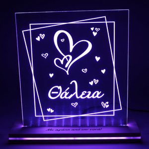 Επιτραπέζιο φωτιστικό ρεύματος “Καρδιές-μοντέρνο σχέδιο” με όνομα 25x27 εκ. (RGB LED) - καρδιά, πορτατίφ, όνομα - μονόγραμμα, plexi glass, προσωποποιημένα - 2