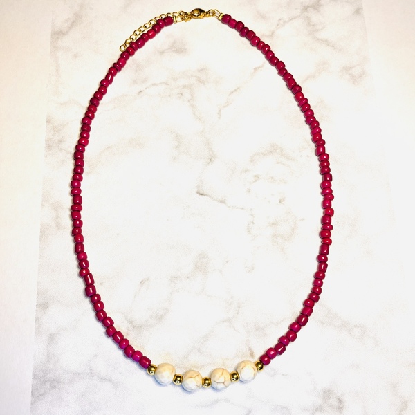 Magenta necklace - ημιπολύτιμες πέτρες, χάντρες, κοντά, ατσάλι, boho