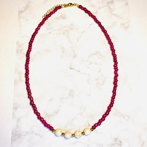 Magenta necklace - ημιπολύτιμες πέτρες, χάντρες, κοντά, ατσάλι, boho