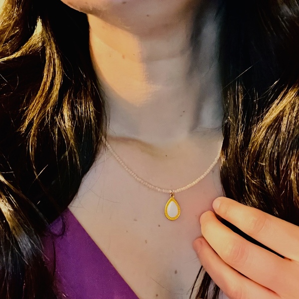 Teardrop necklace - ημιπολύτιμες πέτρες, επιχρυσωμένα, κοντά, ατσάλι - 3
