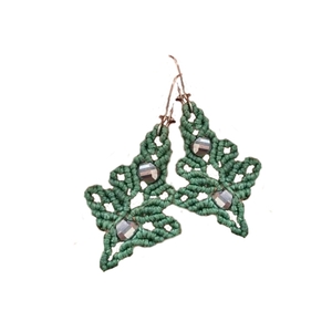 ~ Earthly Shine~ Μακραμέ σκουλαρίκια σε απαλό πράσινο στο σχήμα δέντρου - μακραμέ, ατσάλι, μεγάλα, χριστουγεννιάτικα δώρα, φθηνά