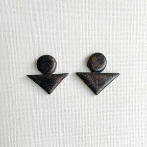 |Black Glitter| Geometrical Shape - POLYMER CLAY - Earrings - πηλός, γεωμετρικά σχέδια, καρφωτά, μεγάλα, καρφάκι